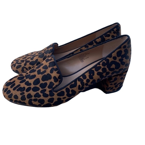 Banana Republic Real Calf Fur Leopard Print Block Mid-Heel Shoes 7.5 Leather - Picture 2 of 9